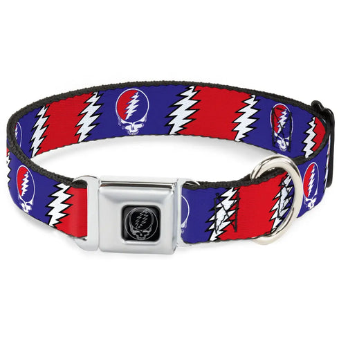 Grateful Dead - Steal Your Face Seatbelt Buckle Collar - Steal Your Face w/Lightning Bolt Repeat Red/White/Blue - StealieShop