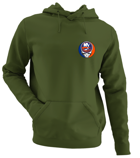 New York Islanders - Premium Grateful Dead Left Chest Hoodie - Military Green - 7