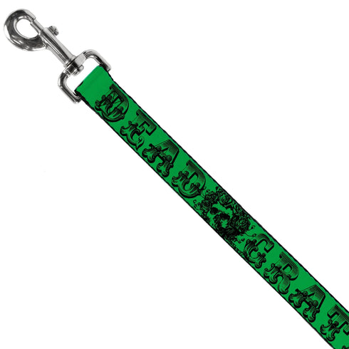 Grateful Dead - Dog Leash - Grateful Dead Text w/Skull & Roses Green - StealieShop
