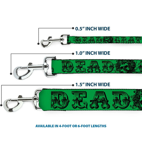 Grateful Dead - Dog Leash - Grateful Dead Text w/Skull & Roses Green - StealieShop