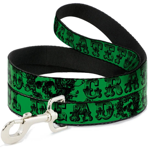 Grateful Dead - Dog Leash - Grateful Dead Text w/Skull & Roses Green - StealieShop