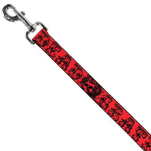 Grateful Dead - Dog Leash - Grateful Dead Text w/Skull & Roses Red - StealieShop