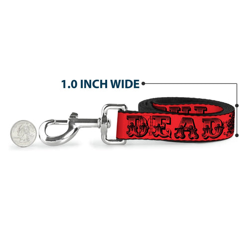 Grateful Dead - Dog Leash - Grateful Dead Text w/Skull & Roses Red - StealieShop