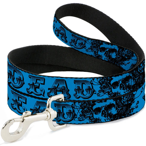Grateful Dead - Dog Leash - Grateful Dead Text w/Skull & Roses Turquoise - StealieShop