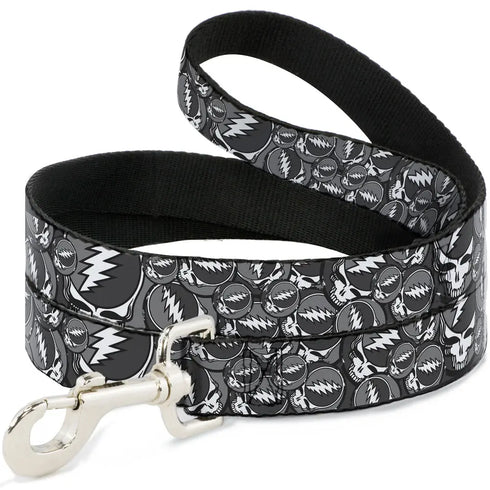 Grateful Dead - Dog Leash - Steal Your Face Stacked Gray - StealieShop