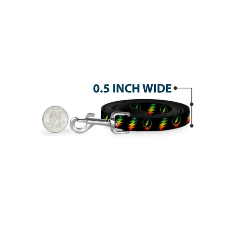 Grateful Dead - Dog Leash - Steal Your Face w/Lightning Bolt Repeat Black/Rasta - StealieShop