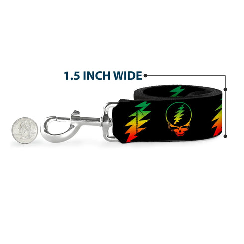 Grateful Dead - Dog Leash - Steal Your Face w/Lightning Bolt Repeat Black/Rasta - StealieShop