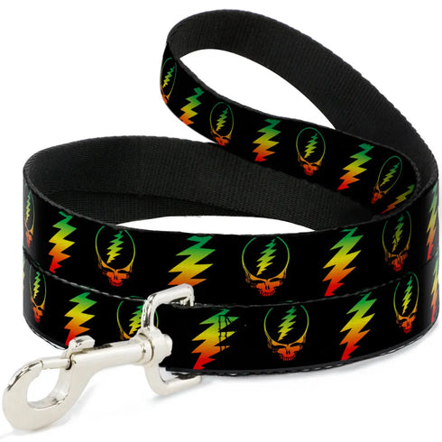Grateful Dead - Dog Leash - Steal Your Face w/Lightning Bolt Repeat Black/Rasta - StealieShop