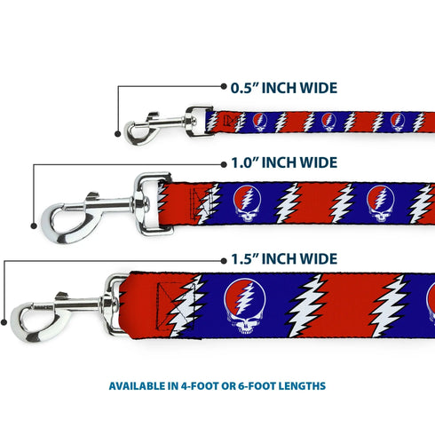 Grateful Dead - Dog Leash - Steal Your Face w/Lightning Bolt Repeat Red/White/Blue - StealieShop