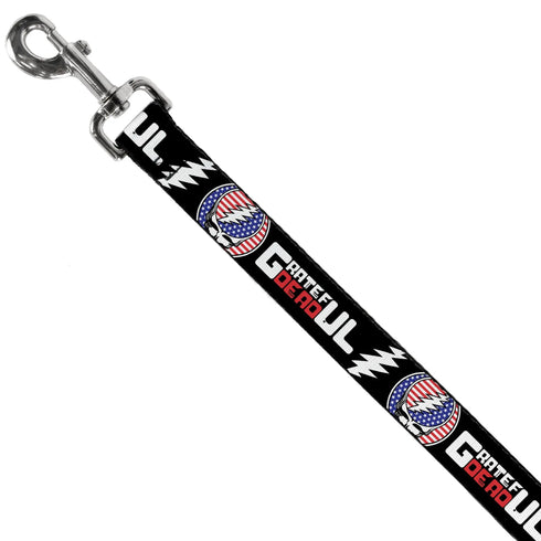 Grateful Dead - Dog Leash - GRATEFUL DEAD Text with Steal Your Face Stars and Stripes Logo Black/White/Red/Blue - StealieShop