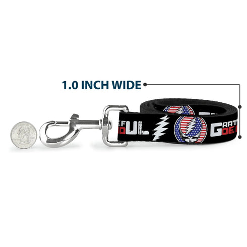 Grateful Dead - Dog Leash - GRATEFUL DEAD Text with Steal Your Face Stars and Stripes Logo Black/White/Red/Blue - StealieShop