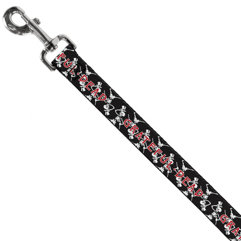 Grateful Dead - Dog Leash - GRATEFUL DEAD Dancing Skeletons and Text Black/White/Red - StealieShop