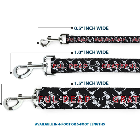 Grateful Dead - Dog Leash - GRATEFUL DEAD Dancing Skeletons and Text Black/White/Red - StealieShop
