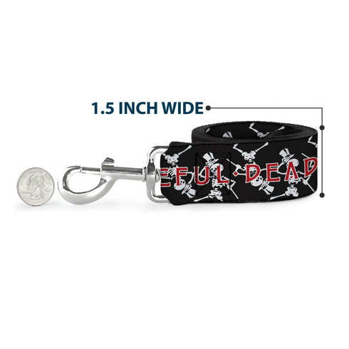 Grateful Dead - Dog Leash - GRATEFUL DEAD Dancing Skeletons and Text Black/White/Red - StealieShop