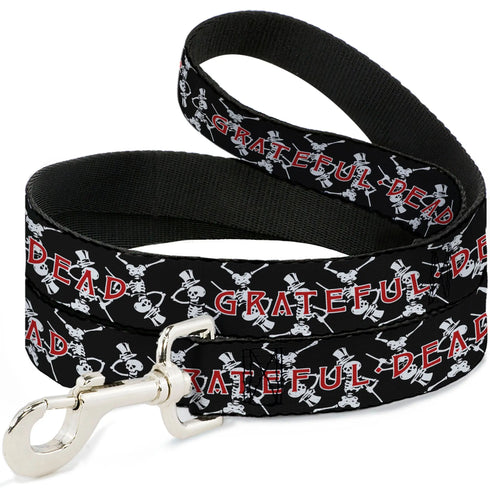 Grateful Dead - Dog Leash - GRATEFUL DEAD Dancing Skeletons and Text Black/White/Red - StealieShop