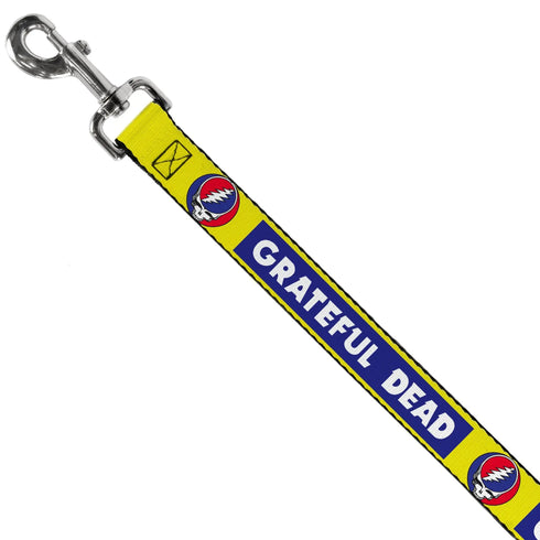 Grateful Dead - Dog Leash - GRATEFUL DEAD Text Box and Steal Your Face Logo Yellow/Blue/White - StealieShop