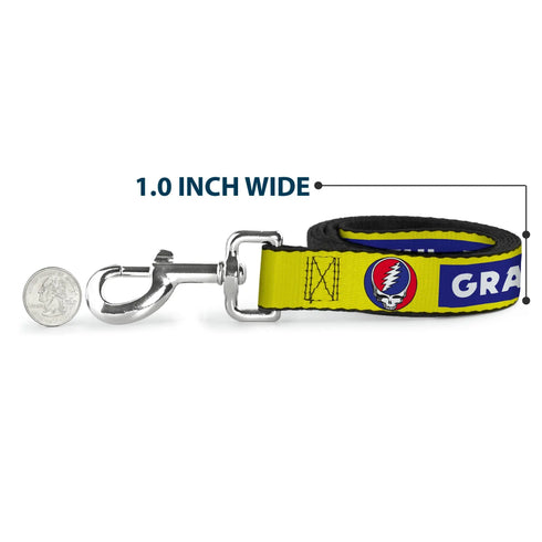 Grateful Dead - Dog Leash - GRATEFUL DEAD Text Box and Steal Your Face Logo Yellow/Blue/White - StealieShop