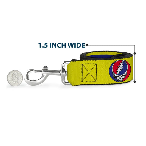 Grateful Dead - Dog Leash - GRATEFUL DEAD Text Box and Steal Your Face Logo Yellow/Blue/White - StealieShop