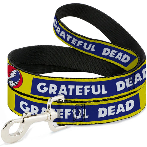 Grateful Dead - Dog Leash - GRATEFUL DEAD Text Box and Steal Your Face Logo Yellow/Blue/White - StealieShop
