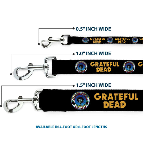Grateful Dead - Dog Leash - GRATEFUL DEAD Text and Skull and Roses Round Logo Black/Yellow - StealieShop