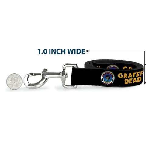Grateful Dead - Dog Leash - GRATEFUL DEAD Text and Skull and Roses Round Logo Black/Yellow - StealieShop