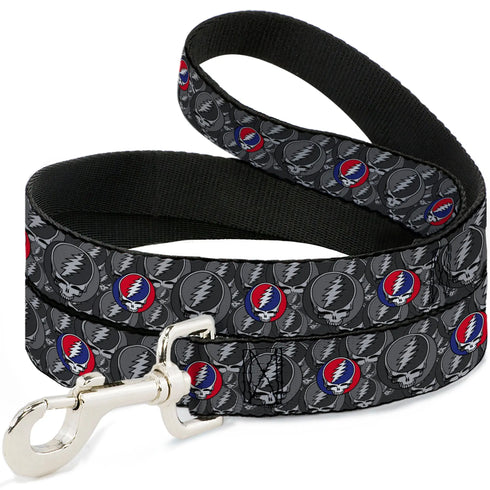 Grateful Dead - Dog Leash - GRATEFUL DEAD Text and Skull and Roses Round Logo Black/Yellow - StealieShop