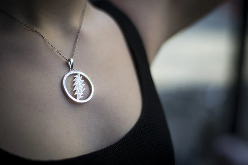 Grateful Dead - 13 Point Lightning Bolt Sterling Silver Mother Of Pearl Necklace - StealieShop