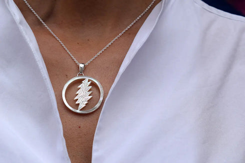Grateful Dead - 13 Point Lightning Bolt Sterling Silver Mother Of Pearl Necklace - StealieShop