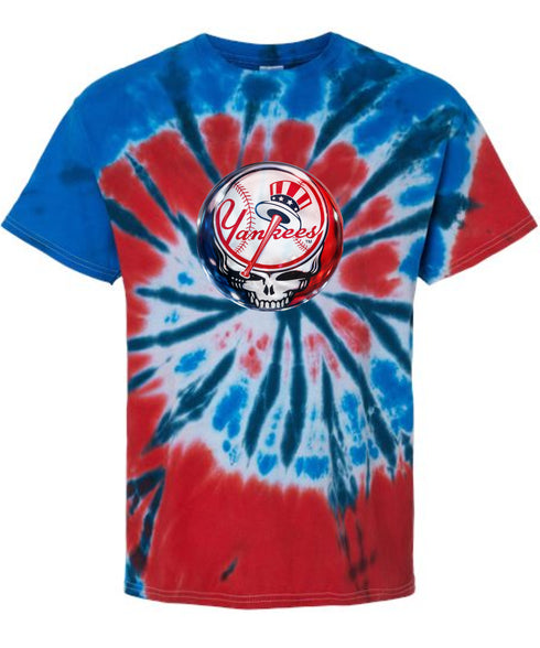 New York Yankees Crystal Stealie Tie-Dye Grateful Dead T-Shirt