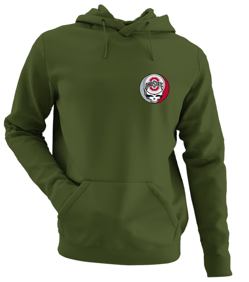 Ohio State University - Premium Grateful Dead Left Chest Hoodie - Military Green