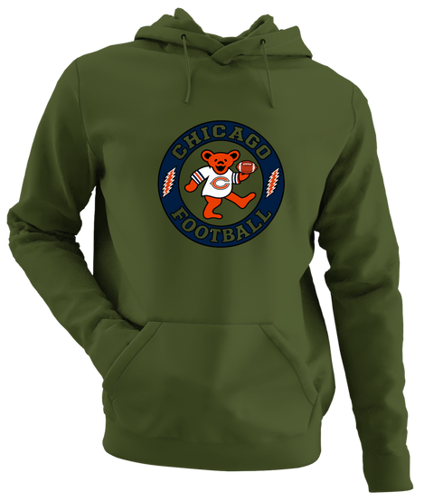 Chicago Football Dancing Bear - Premium Grateful Dead Hoodie - Military Green