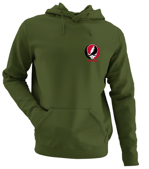 University of Wisconsin - Premium Grateful Dead Left Chest Hoodie - Military Green