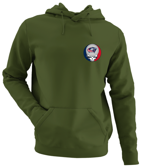 Columbus Blue Jackets - Premium Grateful Dead Left Chest Hoodie - Military Green - 7
