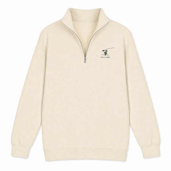 Jerry' Fly Fishin' - Life is dead.® - Premium Grateful Dead Quarter-Zip Pullover - Sand - 1