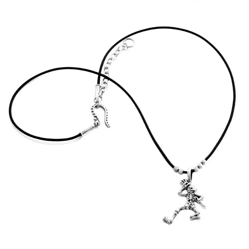 Grateful Dead - Dancing Skeletons Sterling Silver Beads & Thin Leather Necklace - StealieShop
