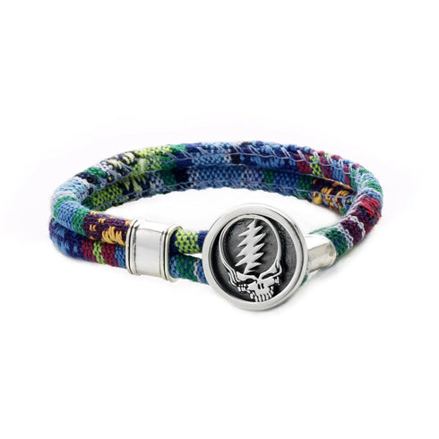 Grateful Dead - Steal Your Face Sterling Silver Cloth Rope Bracelet - StealieShop