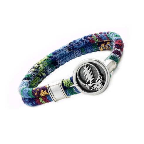 Grateful Dead - Steal Your Face Sterling Silver Cloth Rope Bracelet - StealieShop