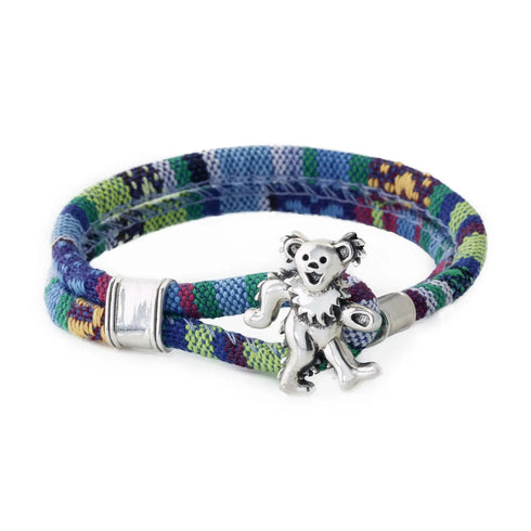 Grateful Dead - Dancing Bear Sterling Silver Cloth Rope Bracelet - StealieShop