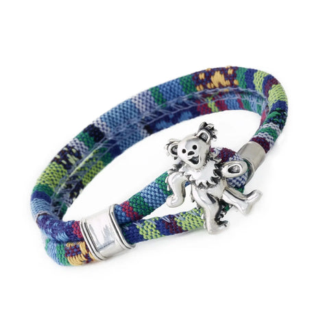 Grateful Dead - Dancing Bear Sterling Silver Cloth Rope Bracelet - StealieShop