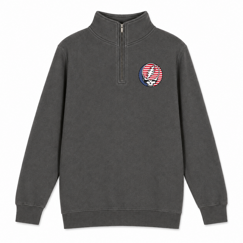 Stars and Stripes Stealie - Premium Grateful Dead Quarter-Zip Pullover - Charcoal - 5