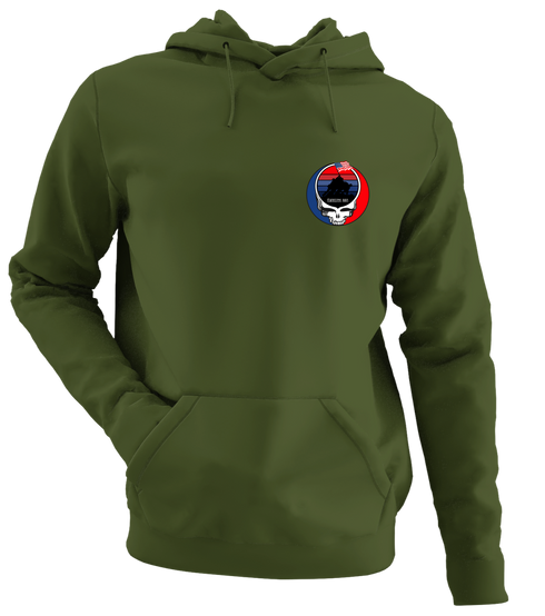 America 250 Iwojima Stealie - Life is dead.® - Premium Grateful Dead Left Chest Hoodie - Military Green
