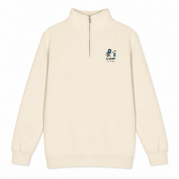 Disc Golf Jerry - Life is dead.® - Premium Grateful Dead Quarter-Zip Pullover - Sand - 1
