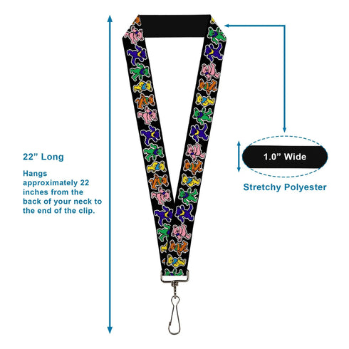 Grateful Dead - Lanyard - 1.0" - Dancing Bears Black Multi Color - StealieShop
