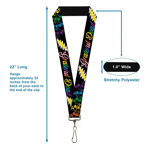 Grateful Dead - Lanyard - 1.0" - Grateful Dead Script w Bears & Skeletons Black Multi Color - StealieShop