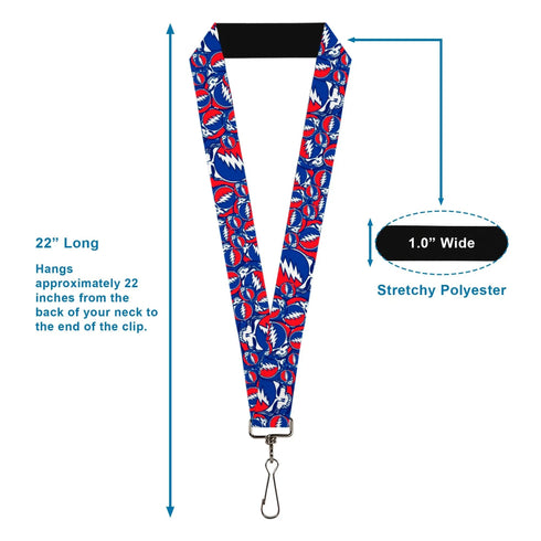 Grateful Dead - Lanyard - 1.0" - Steal Your Face Stacked Red White Blue - StealieShop