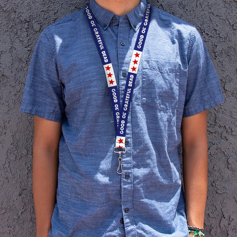 Grateful Dead - Lanyard - 1.0" - GOOD OL' GRATEFUL DEAD Text and Stars Blue/White/Red - StealieShop