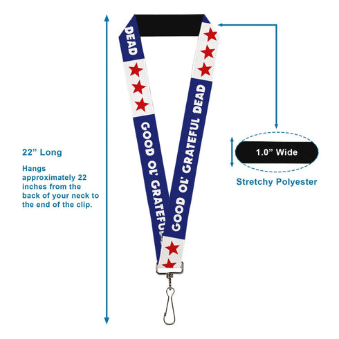 Grateful Dead - Lanyard - 1.0" - GOOD OL' GRATEFUL DEAD Text and Stars Blue/White/Red - StealieShop