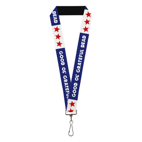 Grateful Dead - Lanyard - 1.0" - GOOD OL' GRATEFUL DEAD Text and Stars Blue/White/Red - StealieShop