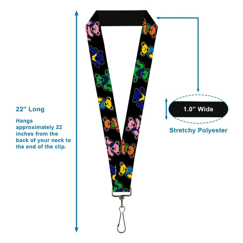 Lanyard - 1.0" - Grateful Dead Dancing Bears Close-Up Black/Multi Color