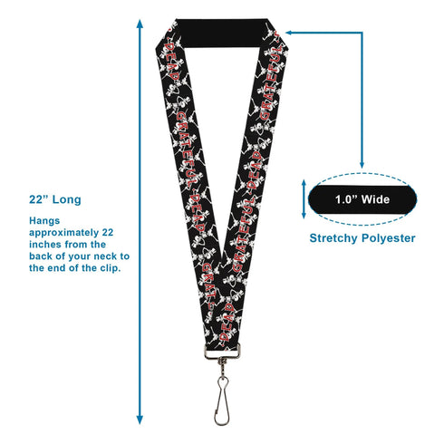 Grateful Dead - Lanyard - 1.0" - GRATEFUL DEAD Dancing Skeletons and Text Black/White/Red - StealieShop